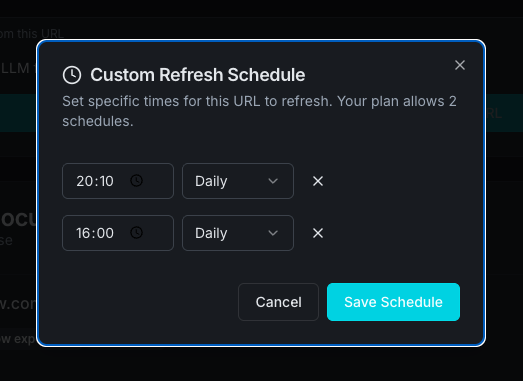 VFI/O Custom URL Refresh Schedule